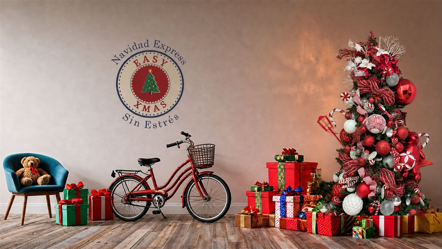 Árbol de navidad decorado con regalos